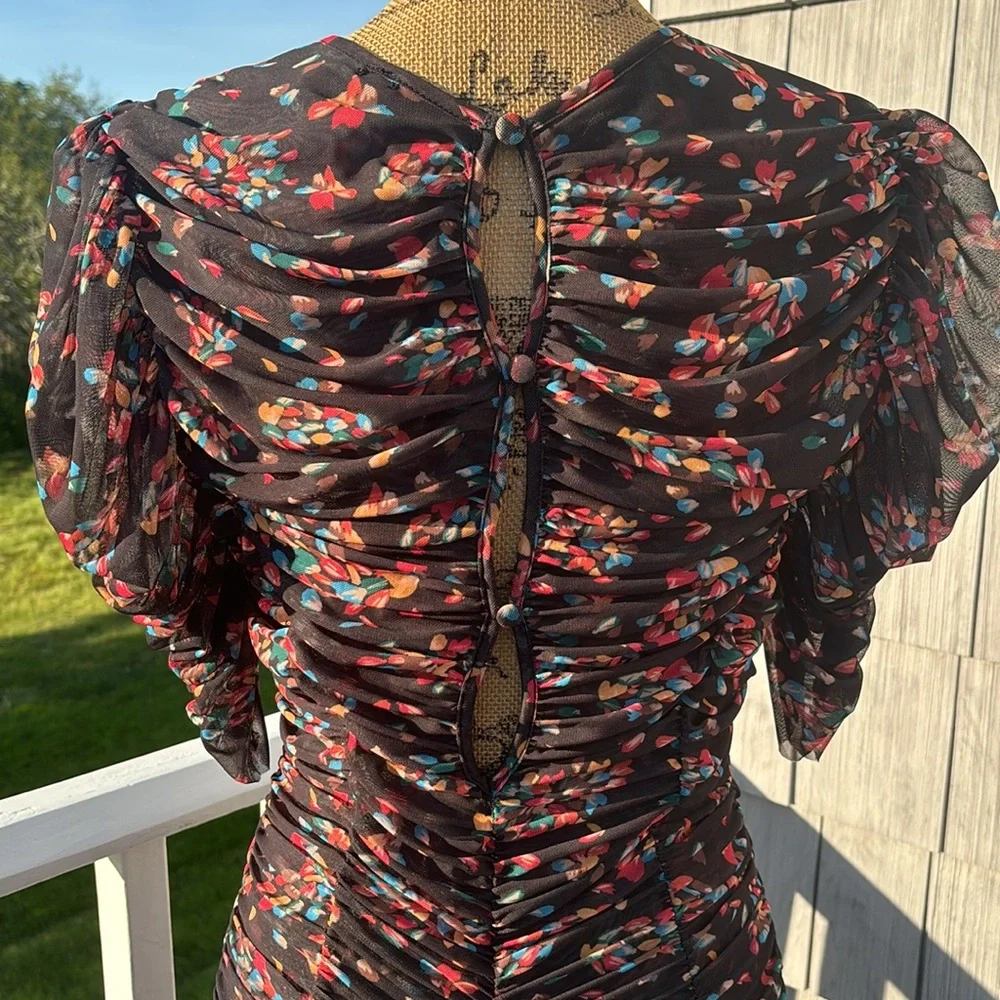 Free People Briella Midi Floral Ruched Dress Twilight Combo size S NWT - Picture 9 of 16